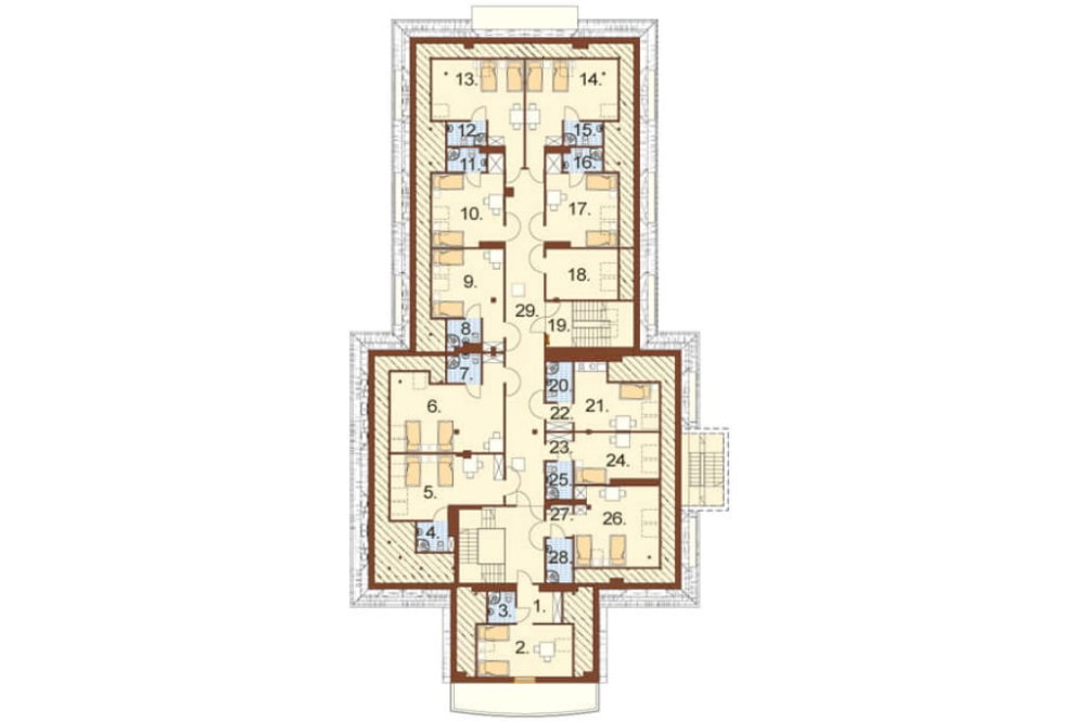 Projekt hotelu K-12, budynek piętrowy z poddaszem użytkowym, częściowo podpiwniczony - rzut poddasza