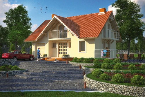 Projekt domu Sadogóra L-6256, parterowy z poddaszem mieszkalnym, z garażem - kolorystyka wersja 1