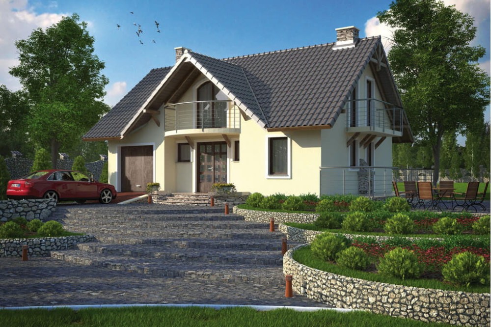 Projekt domu Sadogóra L-6256, parterowy z poddaszem mieszkalnym, z garażem - kolorystyka wersja 3