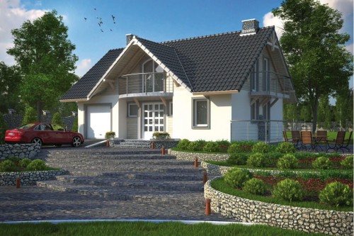 Projekt domu Sadogóra L-6256, parterowy z poddaszem mieszkalnym, z garażem - kolorystyka wersja 1