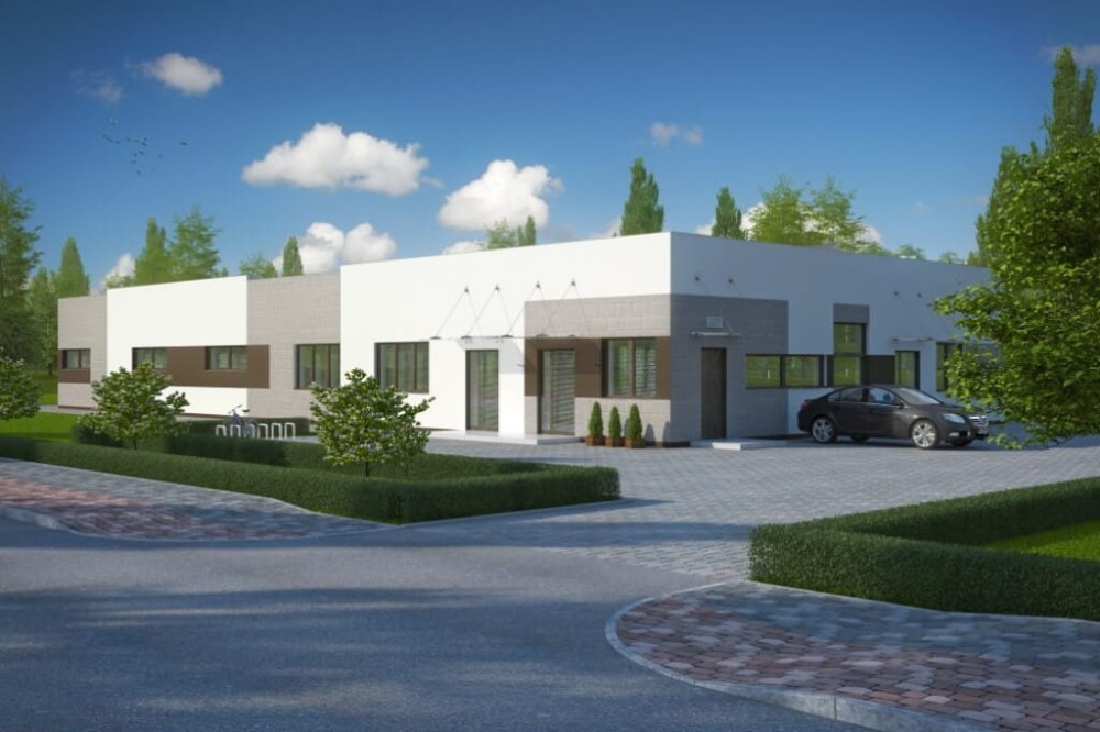 Projekt budynku produkcji spożywczej K-49, parterowy, bez podpiwniczenia - kolorystyka wersja 2