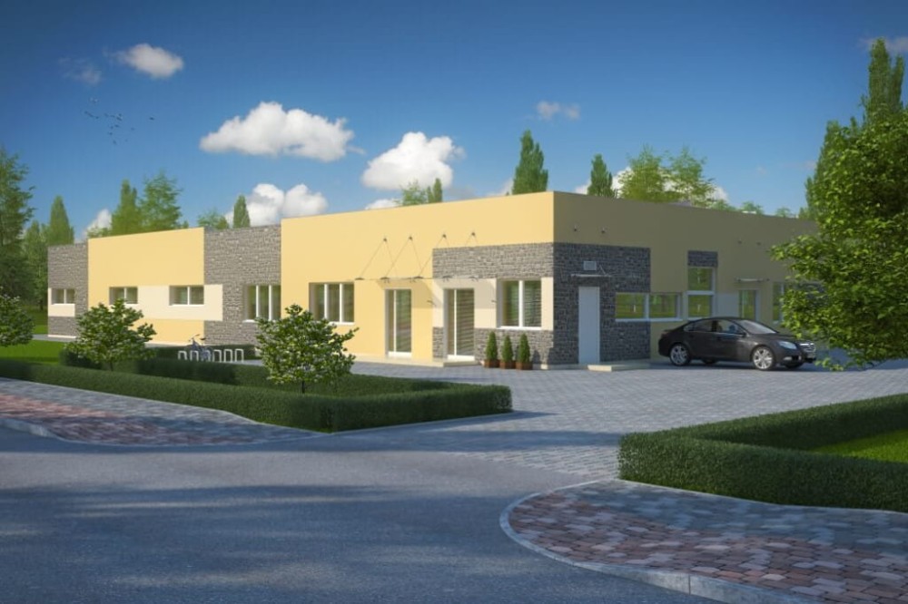 Projekt budynku produkcji spożywczej K-49, parterowy, bez podpiwniczenia - kolorystyka wersja 3