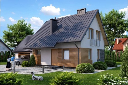 Projekt domu Rudnica 2 L-6518, parterowy z poddaszem użytkowym, jednorodzinny, tradycyjny, z garażem dwustanowiskowym, bez podpiwniczenia-kolorystyka wersja 1