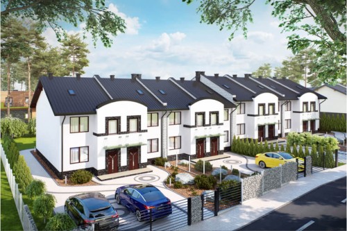 Projekt budynku mieszkalnego w zabudowie szeregowej L-6502, piętrowy, bez podpiwniczenia, bez garażu - kolorystyka wersja 2