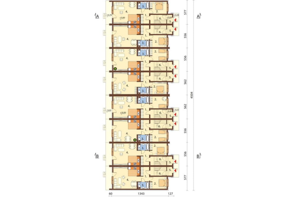 Projekt budynku mieszkalnego w zabudowie szeregowej L-6502, piętrowy, bez podpiwniczenia, bez garażu - rzut parteru