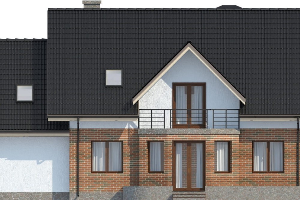 Projekt domu Modraczków 1 DM-6610, dwukondygnacyjny bez podpiwniczenia, z garażem jednostanowiskowym - wizualizacja elewacji ogrodowej