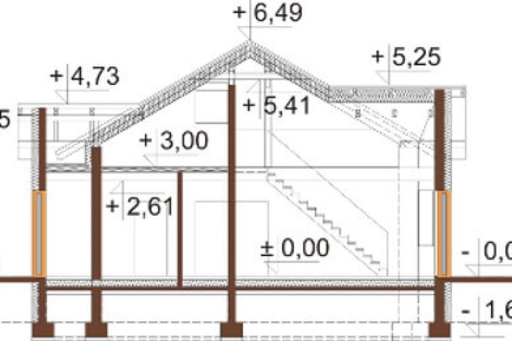 Projekt domu Barwinkowo DM-6565, parterowy, niepodpiwniczony z garażem jednostanowiskowym oraz antresolą - przekrój A-A