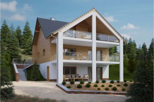 Projekt domu Onętek DM-6611, parterowy z poddaszem użytkowym i podpiwniczeniem - kolorystyka wersja 1