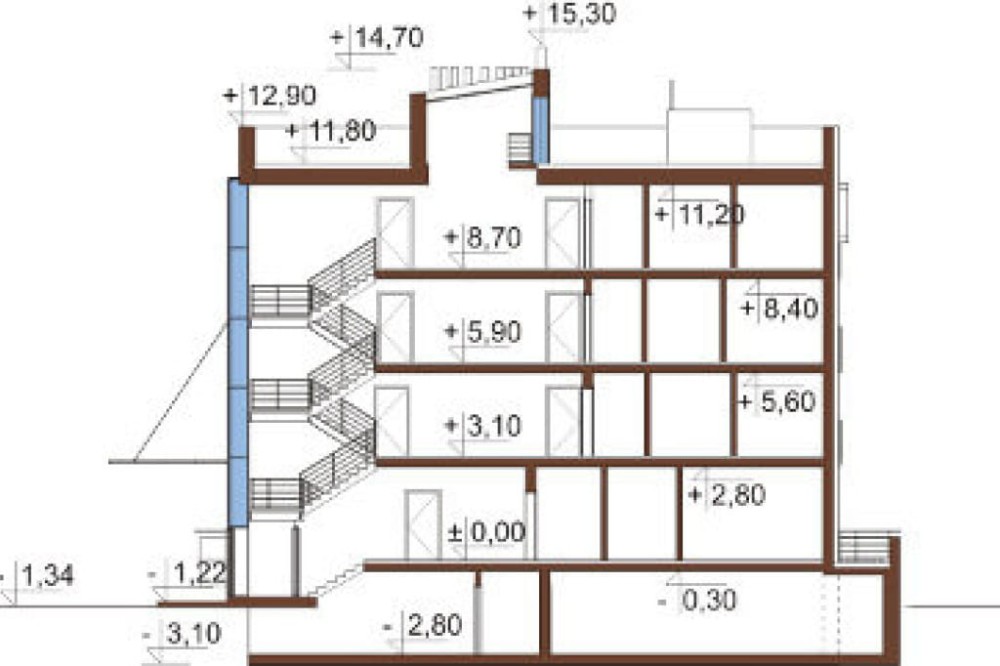 Projekt domu Budynek wielorodzinny L-6549, piętrowy, z podpiwniczeniem, wielorodzinny, nowoczesny - przekrój A-A