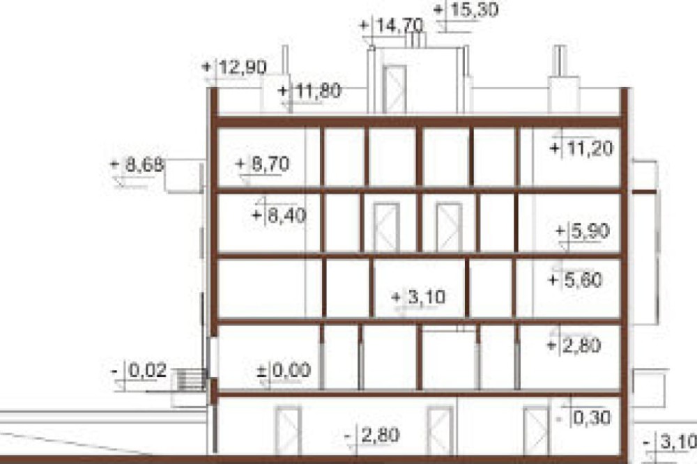 Projekt domu Budynek wielorodzinny L-6549, piętrowy, z podpiwniczeniem, wielorodzinny, nowoczesny - przekrój B-B