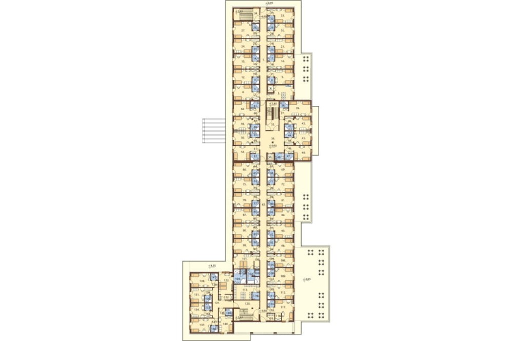 Projekt hotelu K-97, dwukondygnacyjny ze strychem nieużytkowym, niepodpiwniczony - rzut piętra