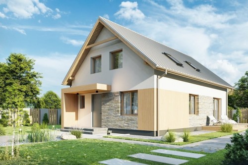 Projekt domu Orea 2 L-6785, parterowy z poddaszem użytkowym, bez garażu, bez podpiwniczenia - wizualizacja elewacji