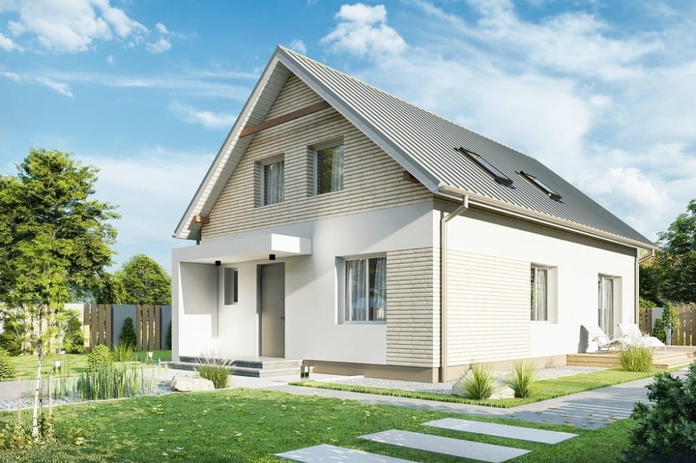 Projekt domu Orea 2 L-6785, parterowy z poddaszem użytkowym, bez garażu, bez podpiwniczenia - wizualizacja elewacji