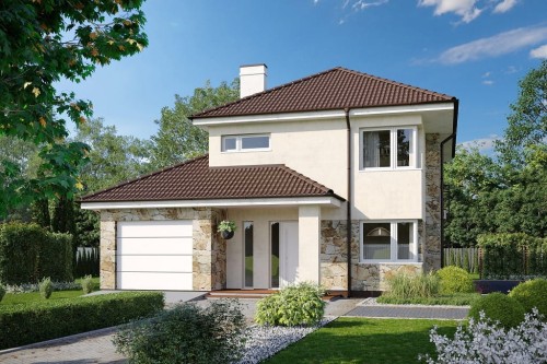 Projekt domu Mursa DM-6801, piętrowy, niepodpiwniczony, z garażem jednostanowiskowym - kolorystyka wersja 2