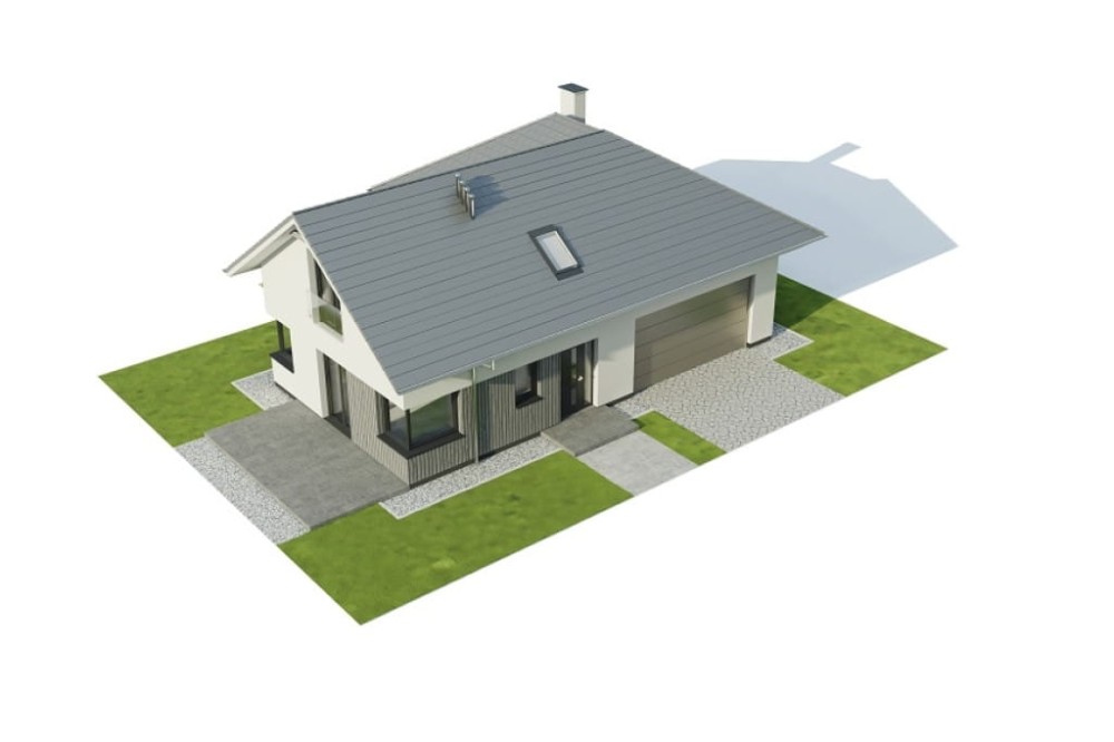 Projekt domu Flaroca DM-6740, parterowy z poddaszem użytkowym, garażem dwustanowiskowym, niepodpiwniczony - model