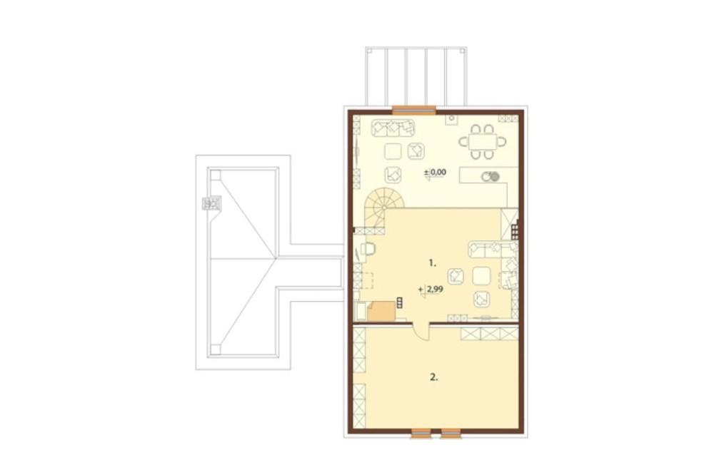 Projekt domu Deva DM-6709, parterowy z antresolą, jednorodzinny, tradycyjny, z garażem jednostanowiskowym, bez podpiwniczenia - rzut antresoli