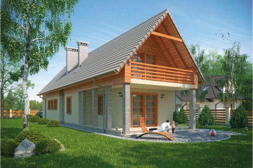 Projekt domu Franciszków L-6310, parterowy z poddaszem użytkowym, z garażem jednostanowiskowym, bez podpiwniczenia - kolorystyka wersja 1