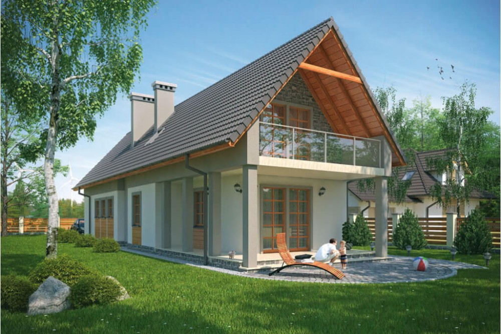 Projekt domu Franciszków L-6310, parterowy z poddaszem użytkowym, z garażem jednostanowiskowym, bez podpiwniczenia - kolorystyka wersja 4