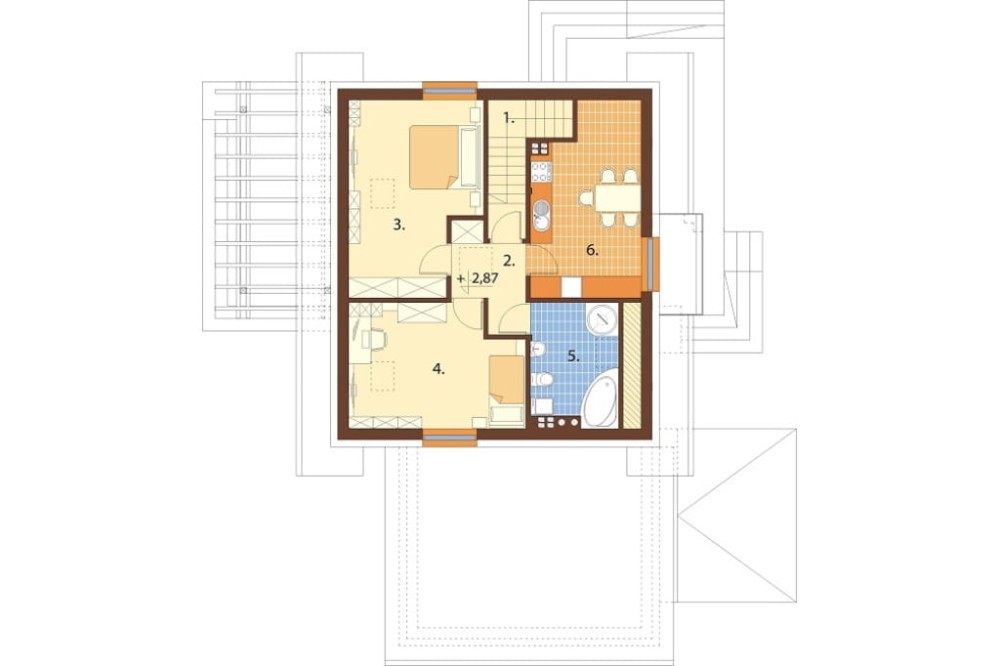Projekt domu Emporia DM-6697, dwumieszkaniowy, parterowy z poddaszem użytkowym, z garażem jednostanowiskowym - rzut poddasza