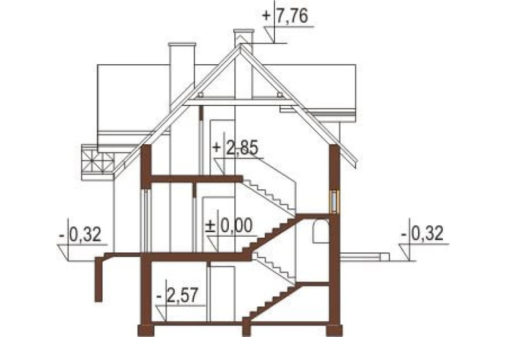 Projekt domu Grodkowo DM-6218, parterowy z poddaszem mieszkalnym, częściowo podpiwniczony, z garażem - przekrój A-A
