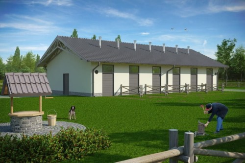 Projekt stajni ZG-85, parterowy, niepodpiwniczony, bez poddasza - kolorystyka wersja 1
