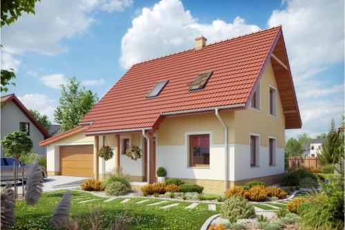 Projekt domu Sterelicja 2 L-6525, parterowy, dwulokalowy z poddaszem mieszkalnym, niepodpiwniczony, z garażem dwustanowiskowym - kolorystyka wersja 2