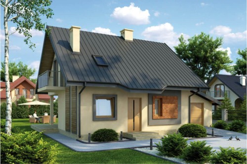 Projekt domu Radziejowice L-6259,  parterowy z garażem, z poddaszem mieszkalnym, bez podpiwniczenia - kolorystyka wersja 1