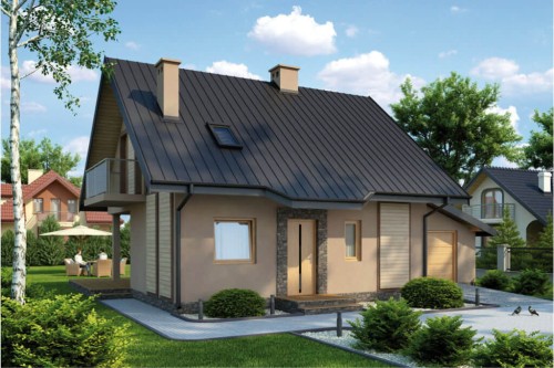 Projekt domu Radziejowice L-6259,  parterowy z garażem, z poddaszem mieszkalnym, bez podpiwniczenia - kolorystyka wersja 2