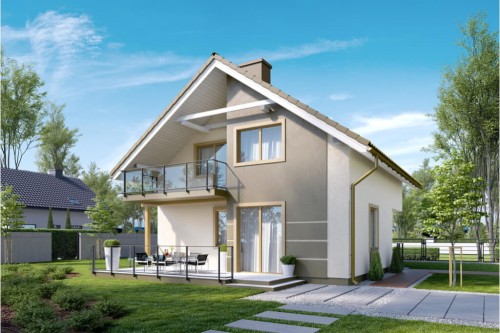 Projekt domu Wawrzynów 2 L-6536, parterowy z poddaszem mieszkalnym, częściowo podpiwniczony - kolorystyka wersja 1