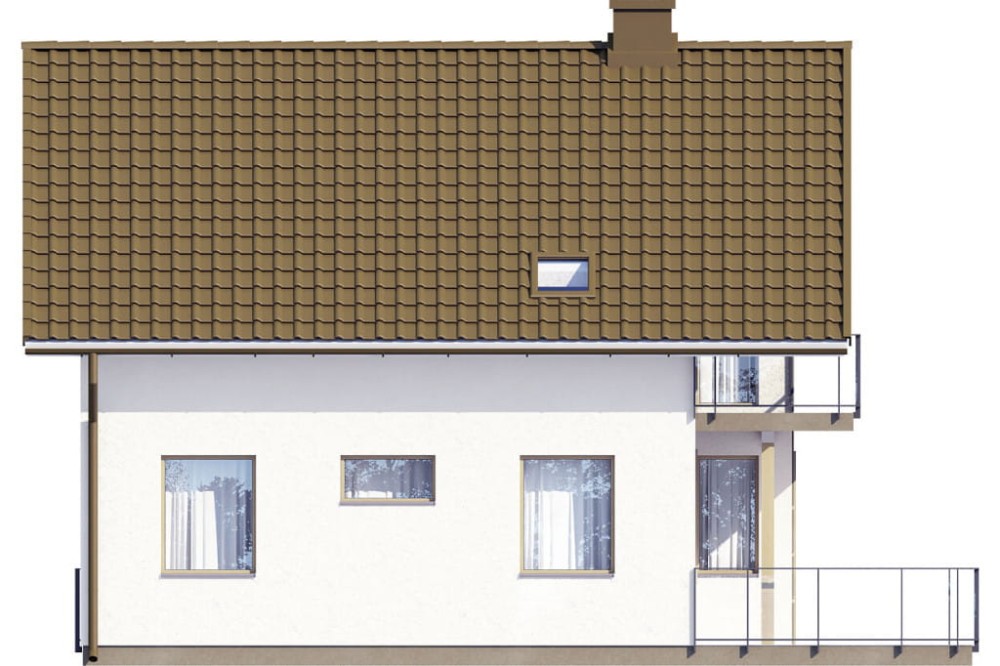 Projekt domu Wawrzynów 2 L-6536, parterowy z poddaszem mieszkalnym, częściowo podpiwniczony - wizualizacja elewacji ogrodowej