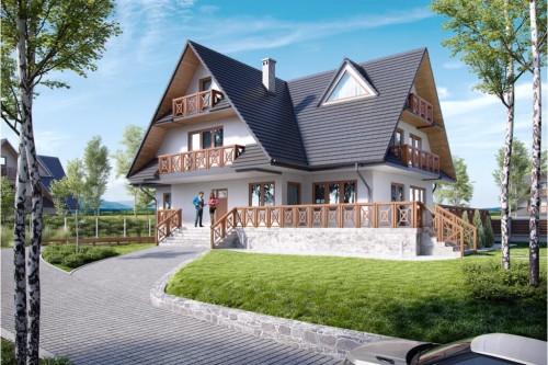 Projekt domu Zakopane 2 L-6551, piętrowy z poddaszem użytkowym i podpiwniczeniem-kolorystyka wersja 2