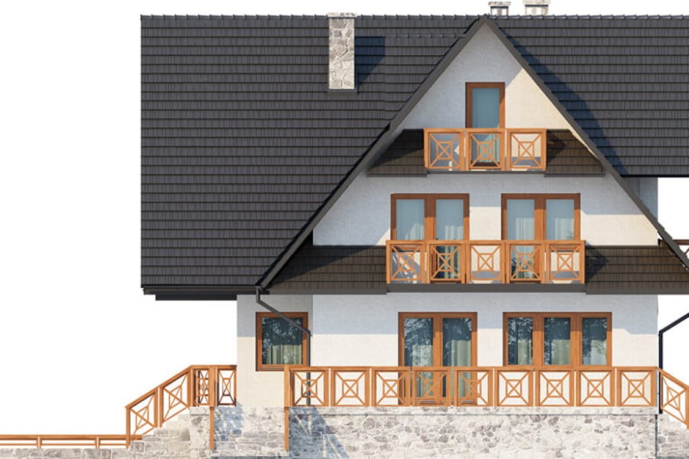 Projekt domu Zakopane 2 L-6551, piętrowy z poddaszem mieszkalnym, podpiwniczony, z garażem - elewacja prawa
