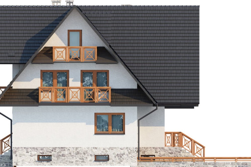 Projekt domu Zakopane 2 L-6551, piętrowy z poddaszem użytkowym i podpiwniczeniem - elewacja lewa