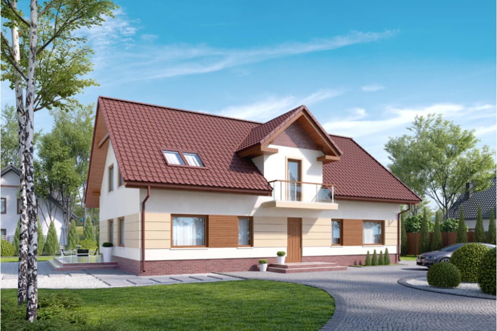Projekt domu Makowo 2 L-6531, parterowy z poddaszem, bez garażu, niepodpiwniczony - kolorystyka wersja 4