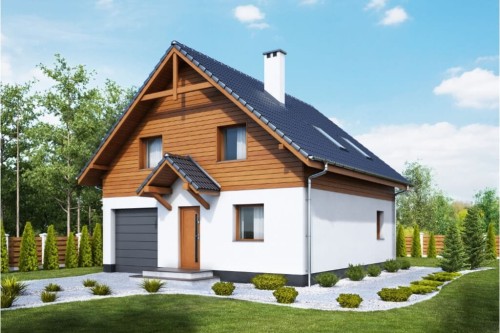 Projekt domu Modiczka 2 L-6522, parterowy z poddaszem mieszkalnym, niepodpiwniczony - kolorystyka wersja 2