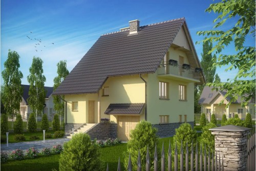 Projekt domu Skoczewo DM-6088, parterowy z poddaszem mieszkalnym z garażem, podpiwniczony - kolorystyka wersja 2