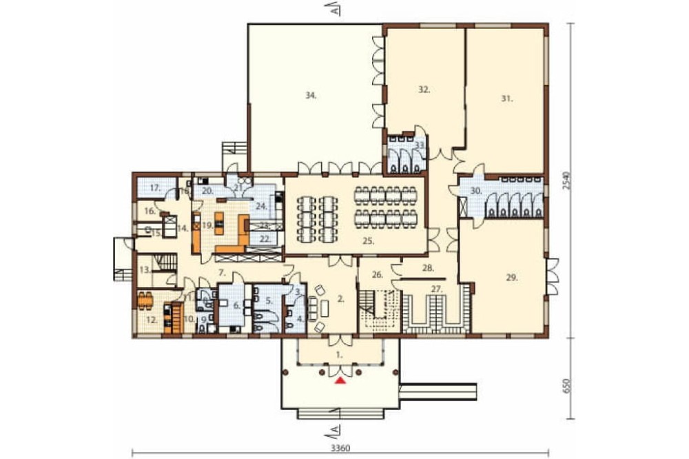 Projekt przedszkola K-45, parterowy z poddaszem użytkowym, bez podpiwniczenia - rzut parteru