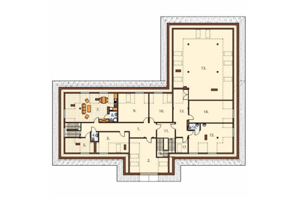 Projekt przedszkola K-45, parterowy z poddaszem użytkowym, bez podpiwniczenia - rzut poddasza