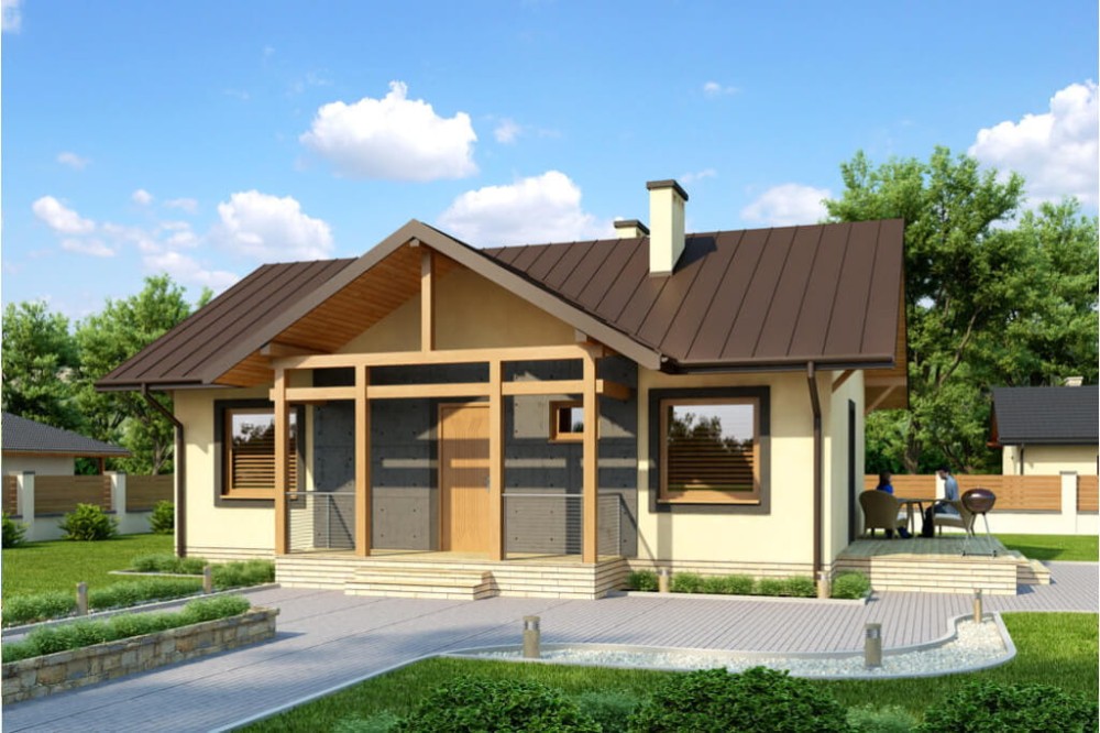 Projekt domu Podzamcze 2 L-6255, parterowy z antresolą, bez podpiwniczenia - kolorystyka wersja 3