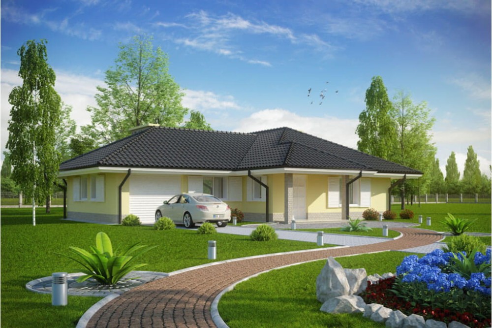 Projekt domu Sękocin DM-6097, parterowy z garażem, bez podpiwniczenia - kolorystyka wersja 4