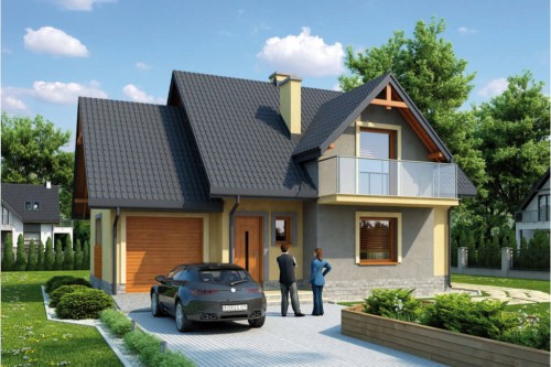 Projekt domu Piotrkowice L-6218, parterowy z poddaszem mieszkalnym, częściowo podpiwniczony, z garażem - kolorystyka wersja 2