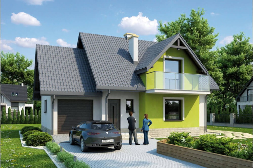 Projekt domu Piotrkowice L-6218, parterowy z poddaszem mieszkalnym, częściowo podpiwniczony, z garażem - kolorystyka wersja 3
