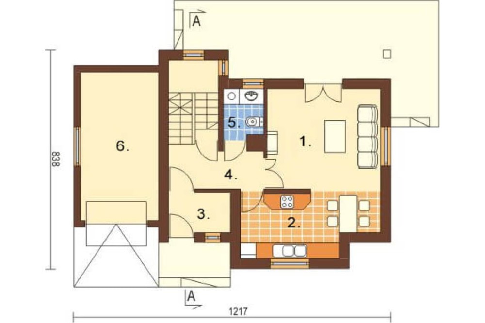 Projekt domu Piotrkowice L-6218, parterowy z poddaszem mieszkalnym, częściowo podpiwniczony, z garażem - rzut parteru