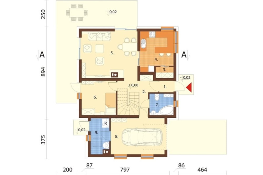 Projekt domu Ervia DM-6686, parterowy z poddaszem mieszkalnym, z garażem jednostanowiskowym - rzut parteru
