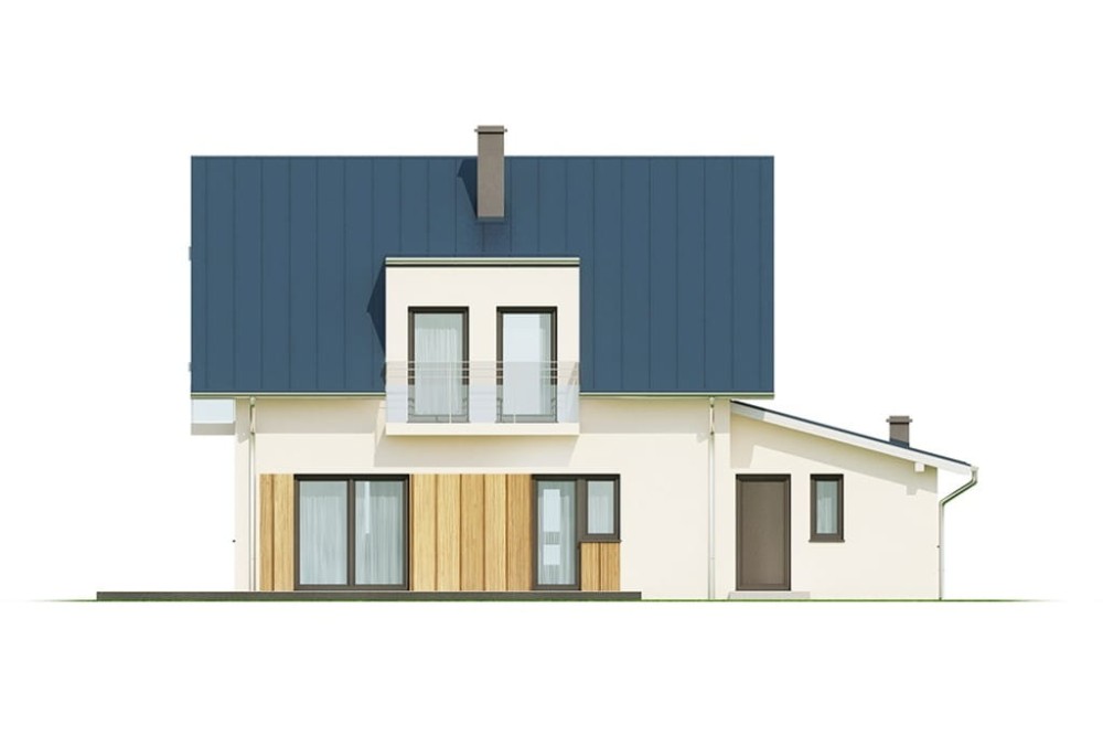 Projekt domu Ervia DM-6686, parterowy z poddaszem mieszkalnym, z garażem jednostanowiskowym - wizualizacja elewacji ogrodowej