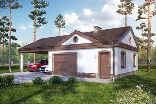 Projekt garażu jednostanowiskowego ZG-95, parterowy, niepodpiwniczony - kolorystyka wersja 1