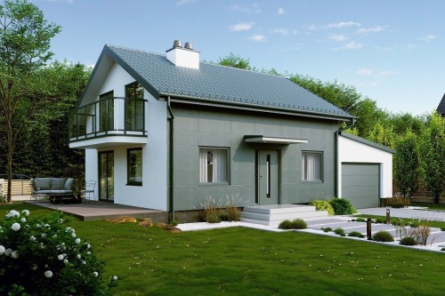 Projekt domu Amida DM-6716, parterowy z poddaszem użytkowym, z garażem jednostanowiskowym - kolorystyka wersja 1