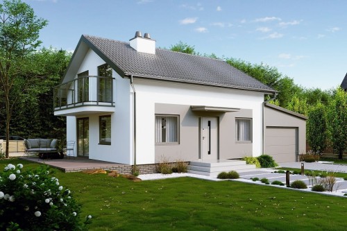 Projekt domu Amida DM-6716, parterowy z poddaszem użytkowym, z garażem jednostanowiskowym - kolorystyka wersja 2