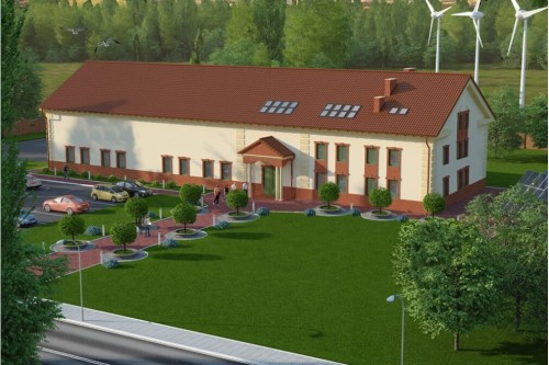 Projekt hali magazynowo-biurowej K-100, budynek piętrowy z antresolą, bez podpiwniczenia - kolorystyka wersja 2