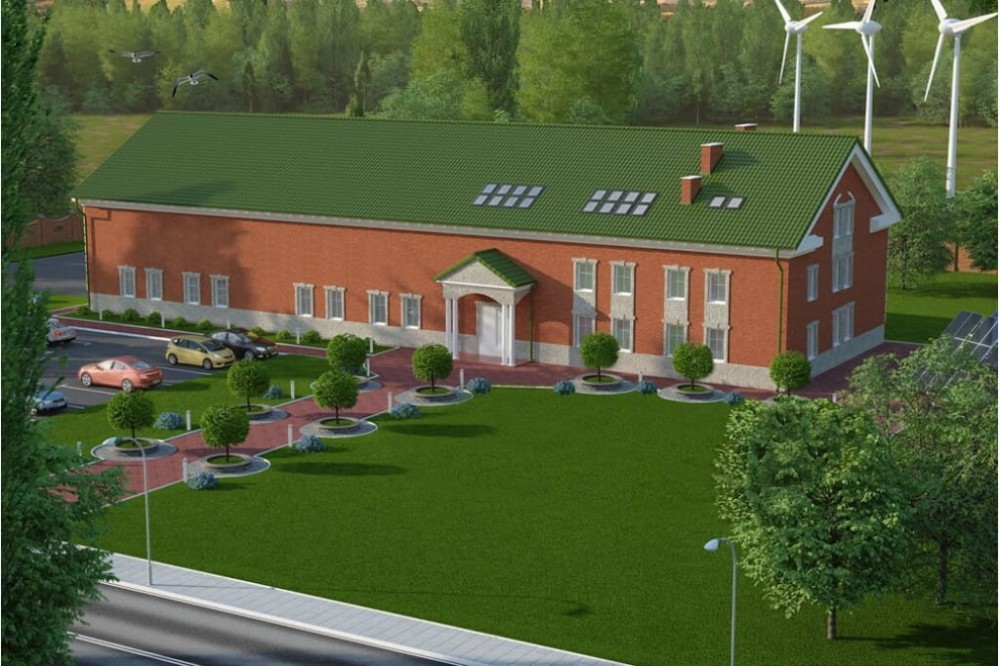 Projekt hali magazynowo-biurowej K-100, budynek piętrowy z antresolą, bez podpiwniczenia - kolorystyka wersja 3